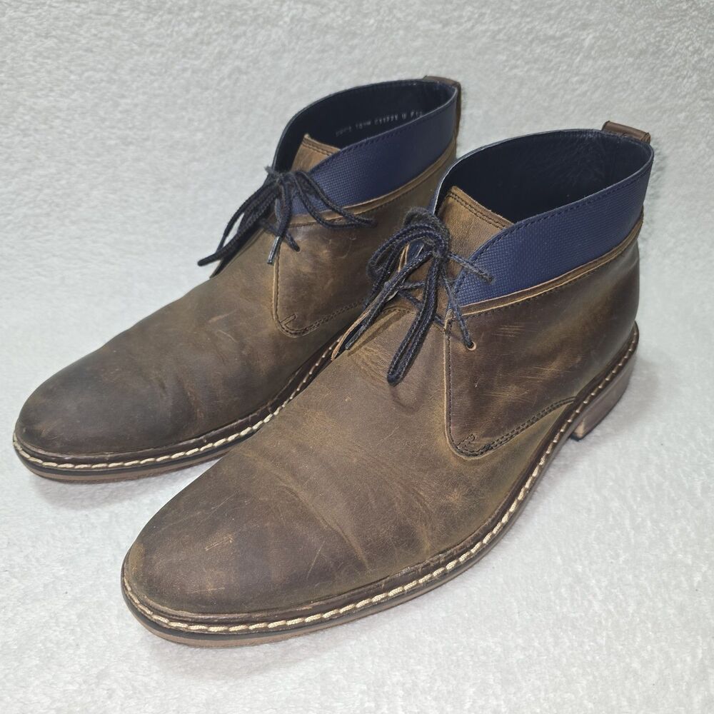 Cole Haan Men's Size 10.5 Colton Chukka Leather Boots Brown Blue Lace Up C11771
